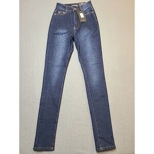 Fashion‎ Nova Womens 3/4 Blue Dark Wash Stretch Ankle Slim Fit Denim Pants